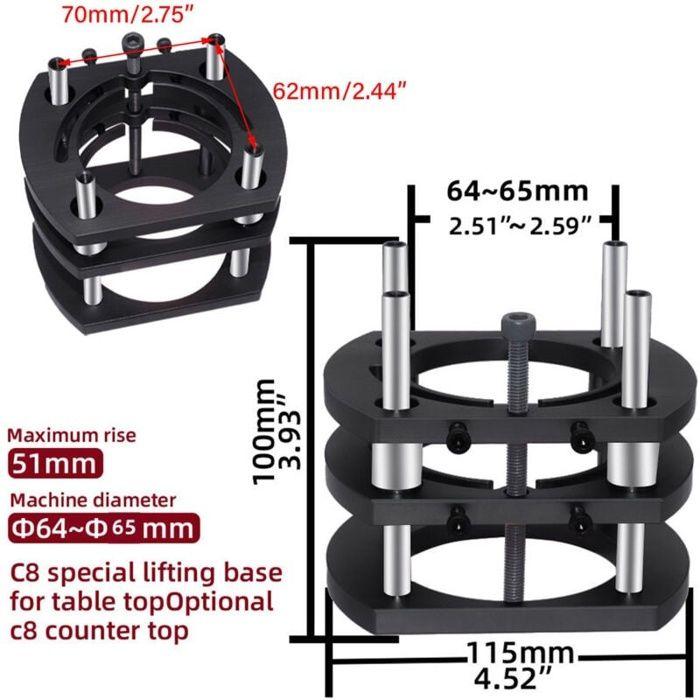 Élévateur de défonceuse réglable 54 mm – base alliage d'aluminium noire, manivelle