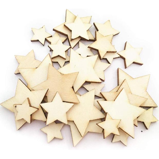 VORCOOL Christmas Wood Slices,200pcs Wooden Stars Wood Star Slices Mini Star Embellishments for Wedding Crafts Making