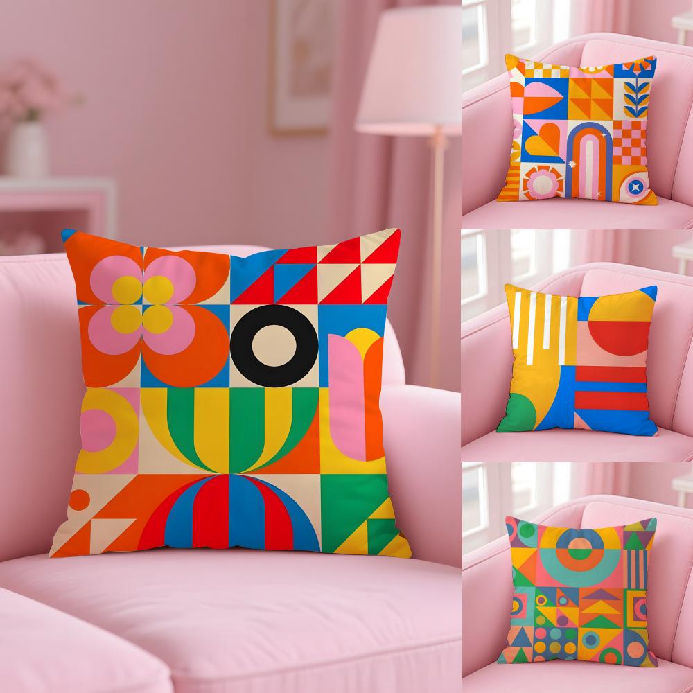 Geometric Patterns Cushion Cover Soft Short Plush Double-Sided Printing Home Decor Machine Washable Pillow Case Gift