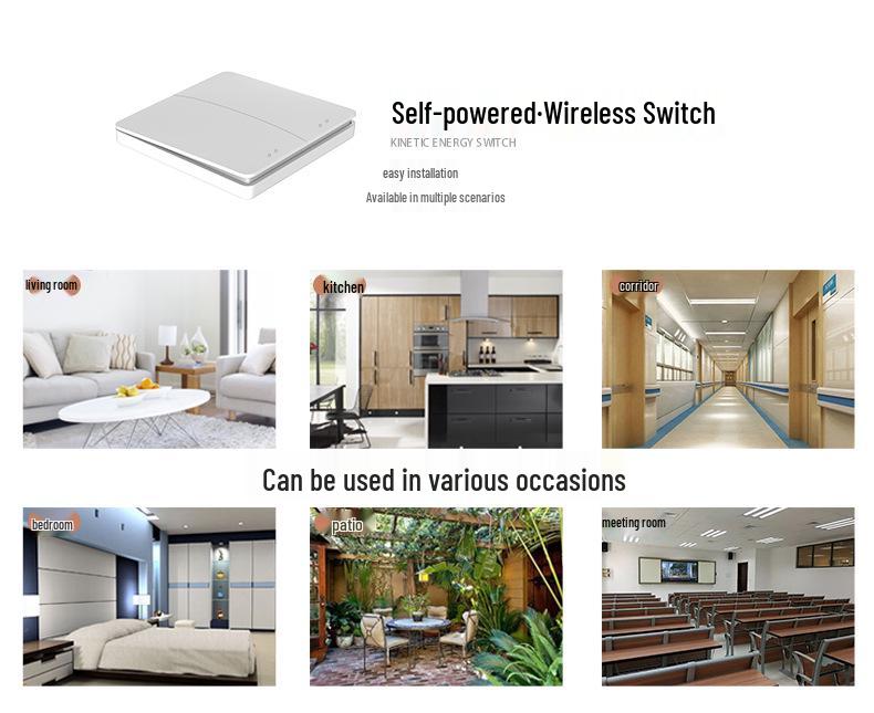 Întrerupător de lumină wireless cu auto-alimentare cu buton mare - Nu necesită cablare sau baterii