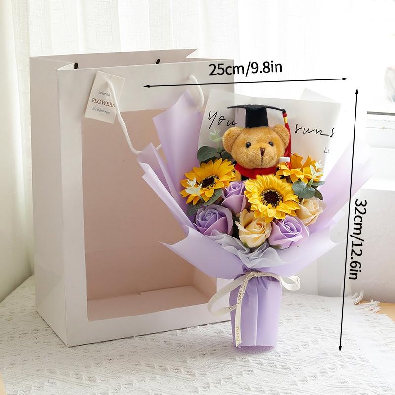 Crochet Bouquet Flower Graduation Bouquet Woven Artificial Flower Wedding Gift Finished Sunflower Graduation Back To School Gift