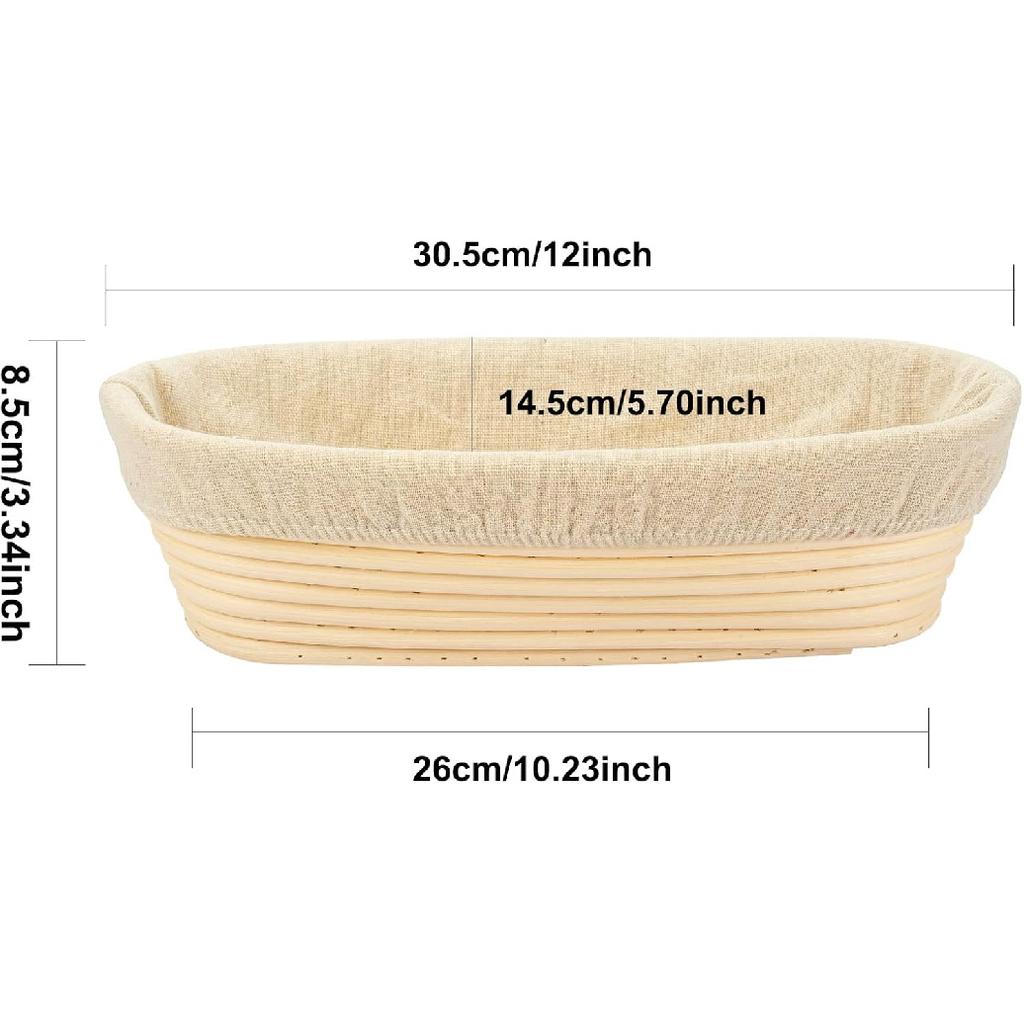 11.8 inch Oval Long Banneton Brotform Bread Dough Proofing Rising Rattan Basket & Liner