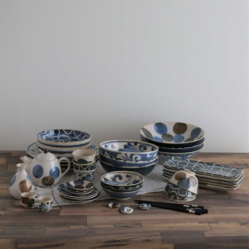 Awasaka "Brush Blue" 100-round Chopsticks, Tonbo-dama Design, Natural Wood, Approx. 23cm, Dishwasher Safe, Made In Japan, MN-919