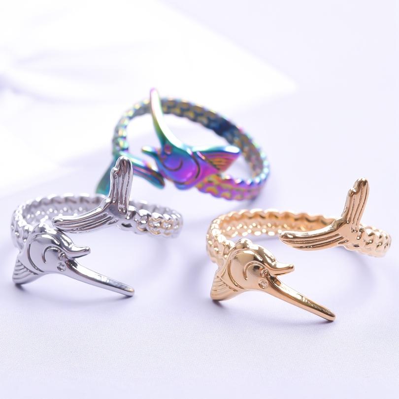 Sea Fish Ring Opening Adjustable Stainless Steel Rings For Women Men Accessories Steampunk Jewelry Animal Bague Anillo Hombre