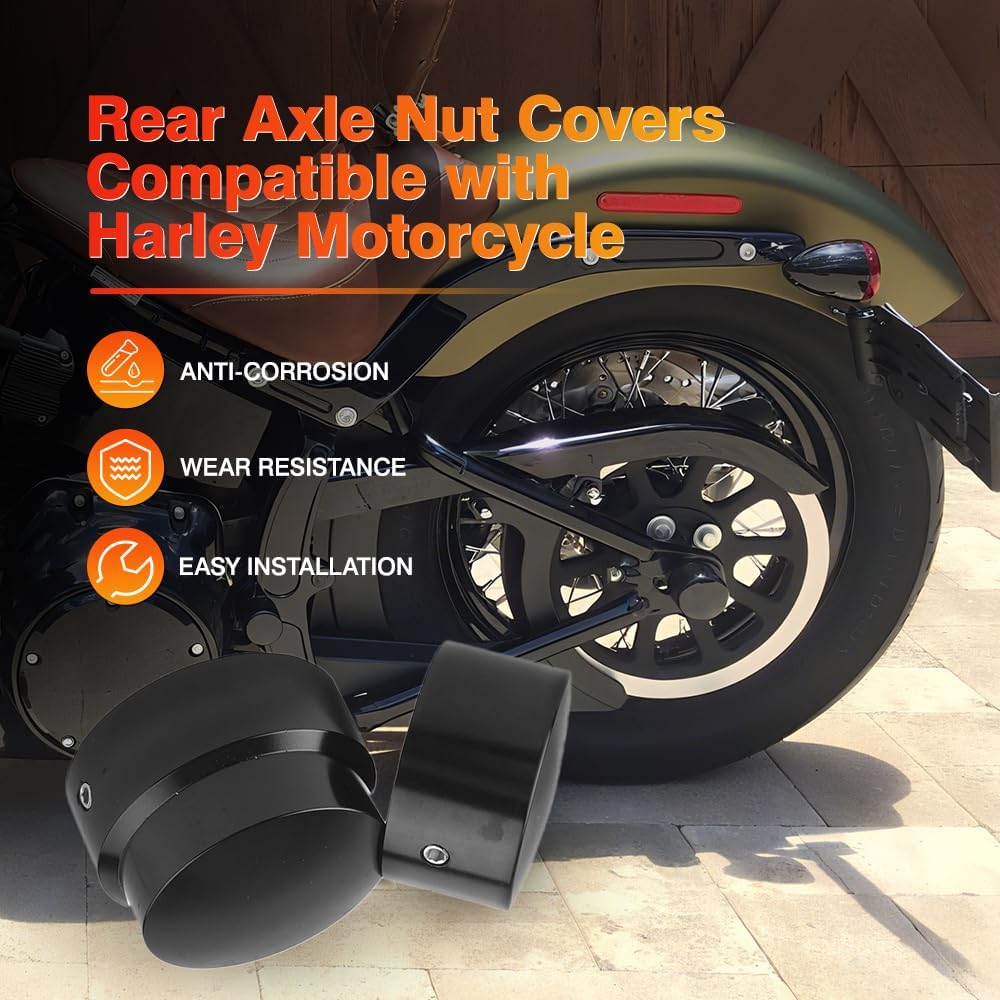 Rear Axle Cap Nut Covers, Motorcycle Rear Axle Cover Cap Nut Bolt Kit, Compatible with Harley Touring Electra Road Glide Softail - Black
