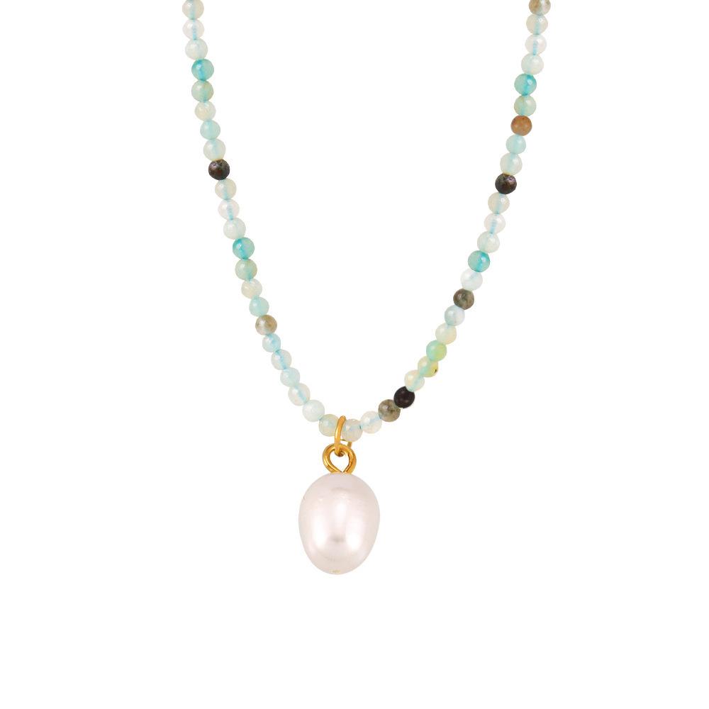 Ins Style Natural Stone Bead Freshwater Pearl Pendant Collarbone Necklace Small Fresh Light Luxury Item Accessory for Women