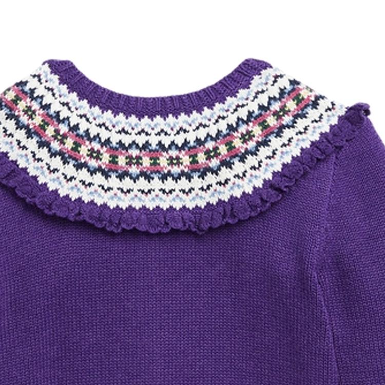 Polo Ralph Lauren Knit Sweater Kids FW23 Crew Neck Striped Trim Single-Breasted Long Sleeve Purple Kids sweater 313916542001