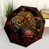 Exotischer Leopard & Floral Wandkunst DruckSchirm, Tragbarer 3-Fach Kompakter Regenschirm für Männer & Frauen Geschenk