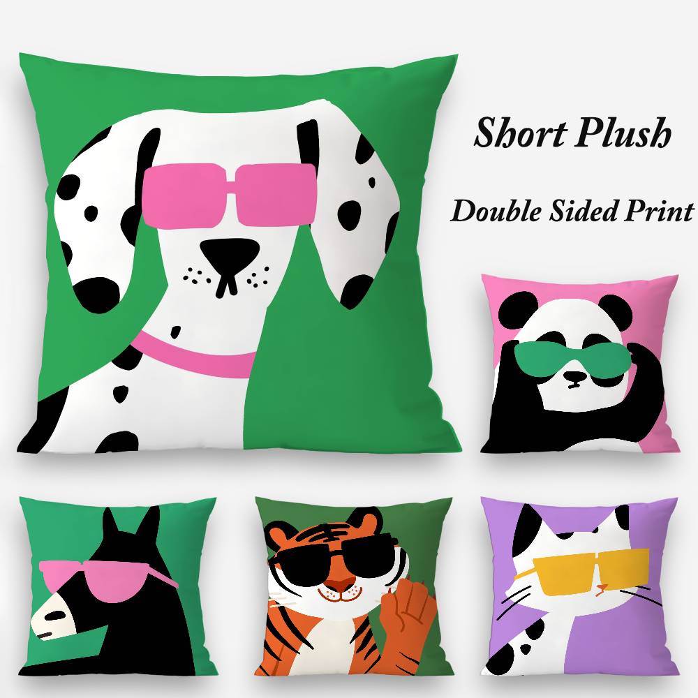 Cartoon Animal Cute Pillow Case Plush Fabric Soft Double Sided Print Home Sofa High Quality Cushion Cover Throw