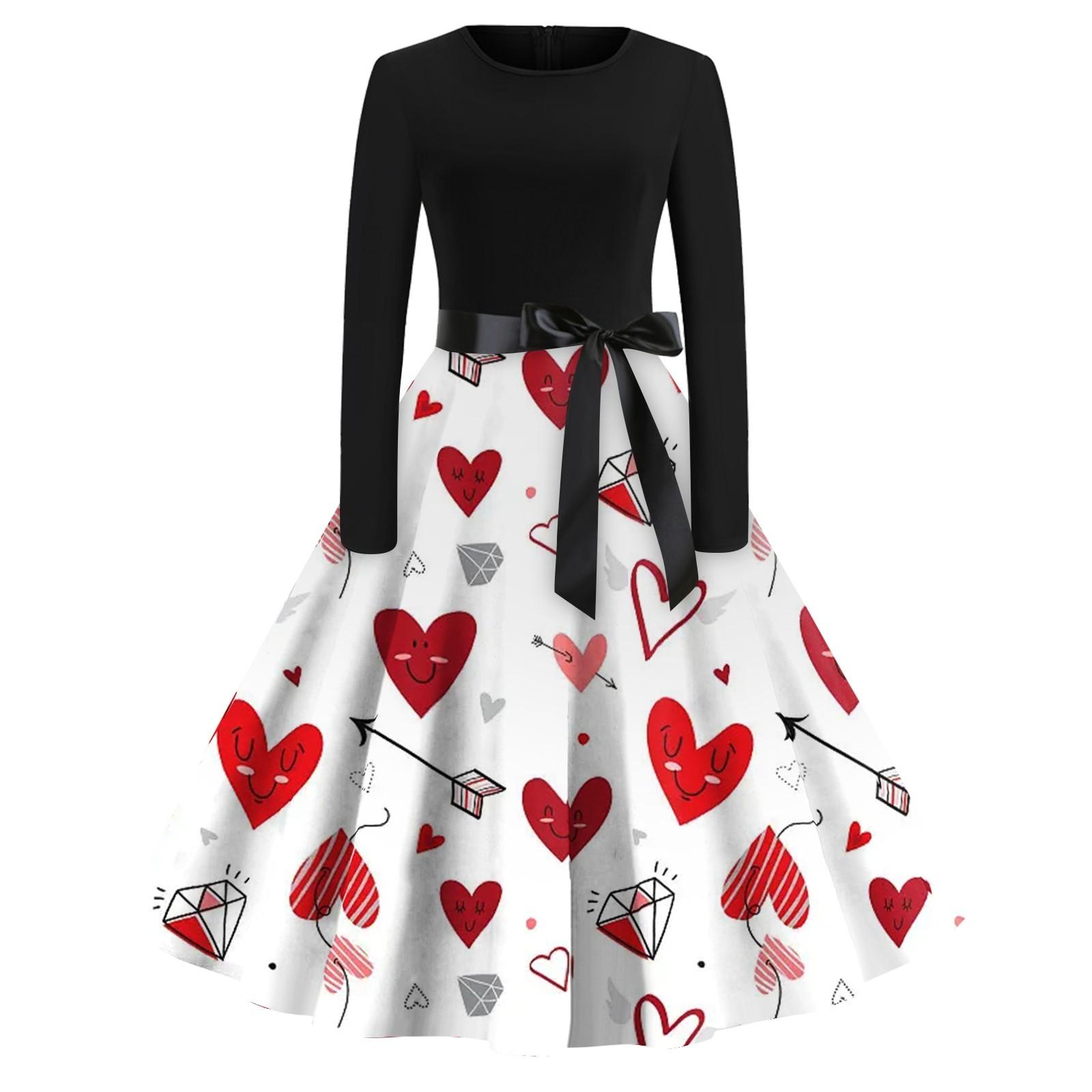 

Женское повседневное платье-пуловер с круглым вырезом и длинными рукавами на День святого Валентина XL белый