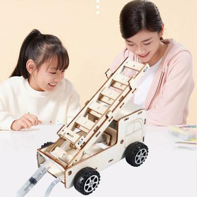 1 Set DIY Ladder Truck Model Kit Handmade Wooden Puzzle Rescue Firetruck