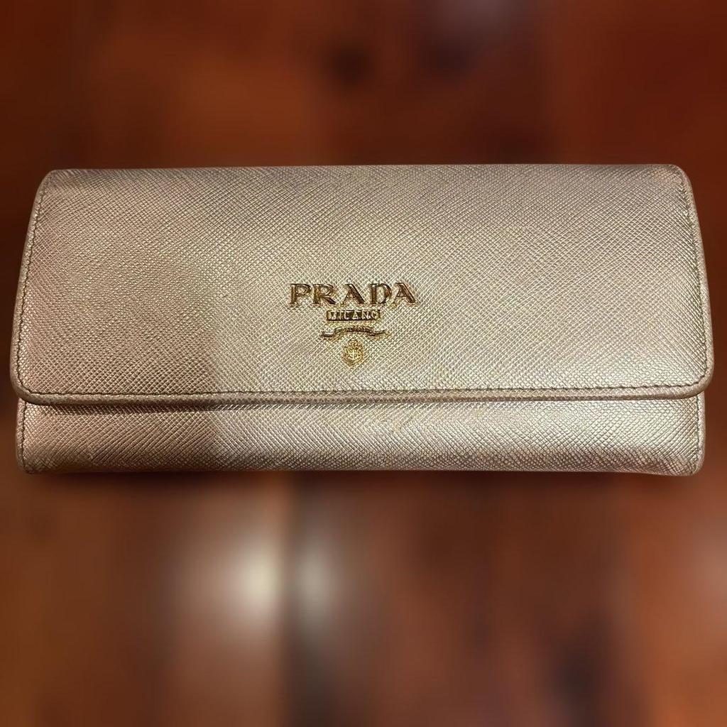 Used PRADA Saffiano Long Wallet Gold