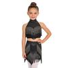 Eye-Catching Latin Dance Top with Skirt for Girls: Halter Neck Rhinestone Tassel Crop Top & Attached Briefs Skirt for Recital