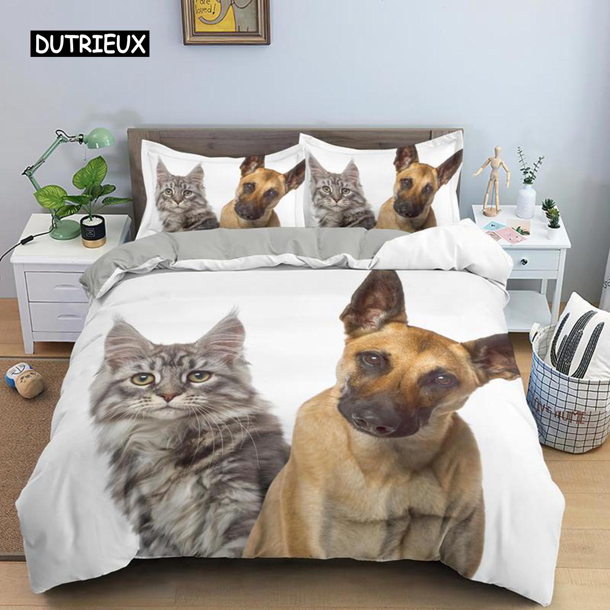 

Комплект постельного белья с изображением собак и кошек, двуспальный комплект постельного белья с изображением животных для мальчиков и девочек, микрофибра, 3D, щенок, котенок, пододеяльник EU single(135x200cm)