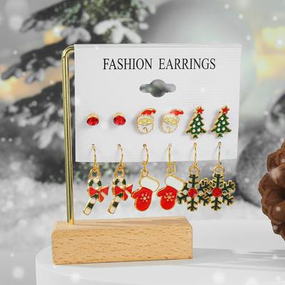 2023 New 6 Pairs of Stud Earrings Christmas Santa Stud Earrings Student Gloves Earrings Pendant Snowflake Earrings Pendant Fashion Girls Student