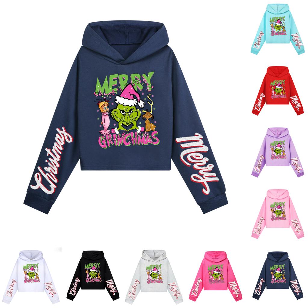 Kids' Casual Fashion Christmas Printed Long Sleeve Hooded Sweatshirt (No Drawstring)