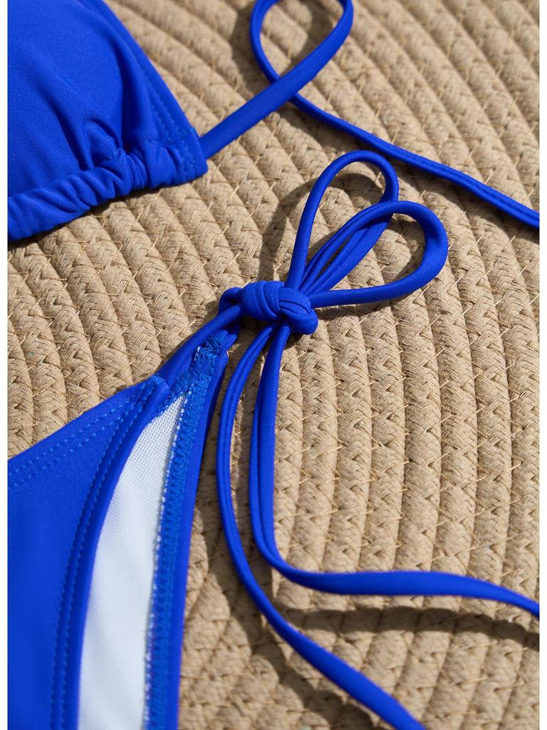 Women's Solid Color Triangle Bikini - Lace-up, High Elasticity, Quick-dry, Breathable, Removable Padding, Sexy Swimwear