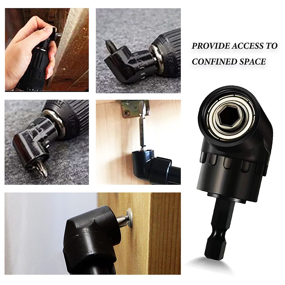 Right Angle Drill Attachment Impact Angled Magnetic Drill Bit Holder Swivel Drill Bit Impact Extension Set for Tight Spaces Adapter, 105° Driver,