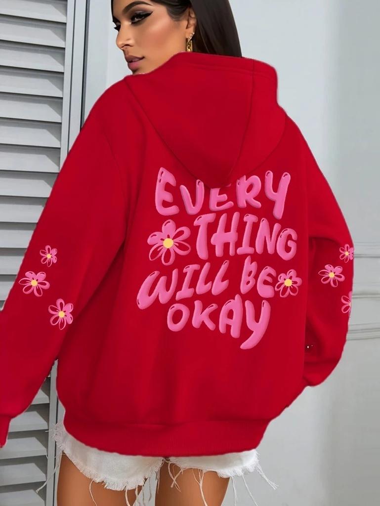 Tutto andrà bene Maglione con cappuccio stampato con alfabeto da donna Hip Hop Street Casual