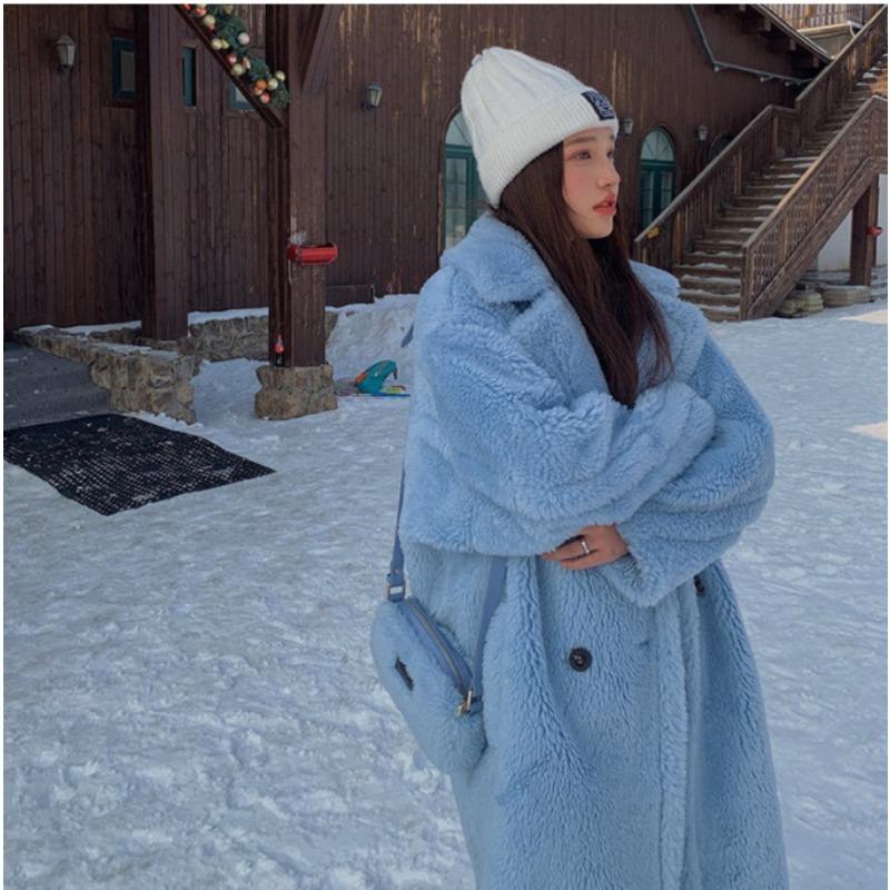 

Осень и зима новый длинный утолщенный овечий стриженый ягненок шерсть имитация меха шерстяное пальто женское легкое новое 3XL светло-синий