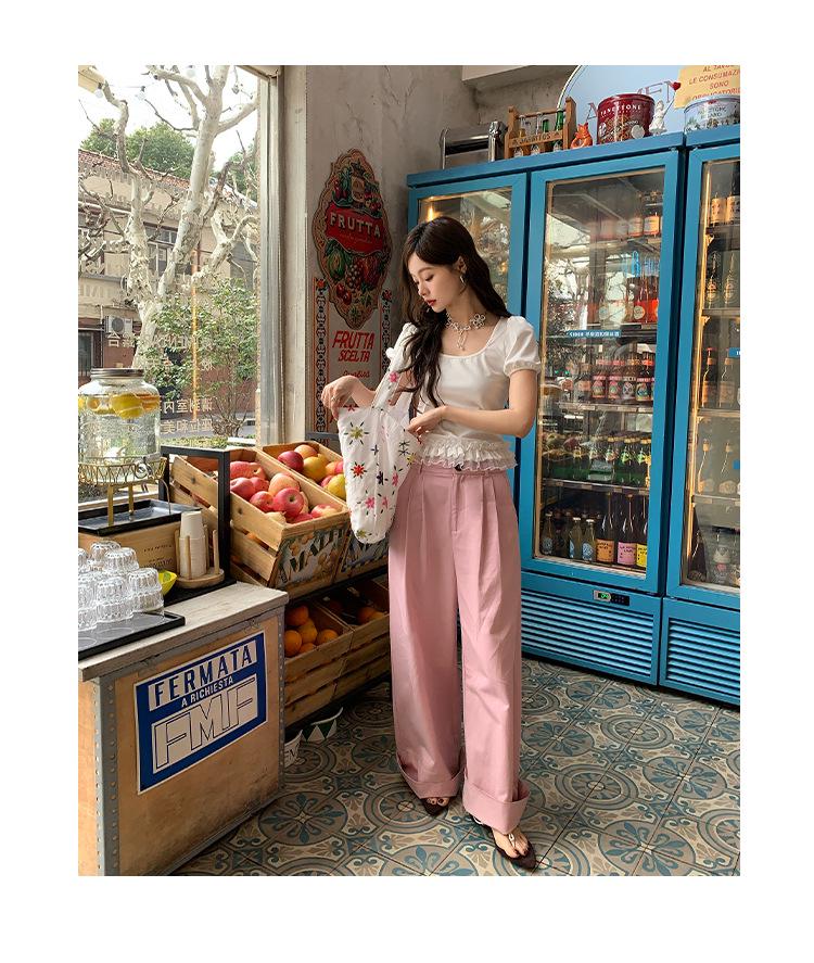 Interpret Beauty Summer 2025 Sweet Lace Trim Slimming Square Neck Short Sleeve T-Shirt S5012