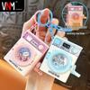Cartoon Hand-Crank Wash Machine Keychain with Sound and Light - Fun Backpack Toy & Creative Gift