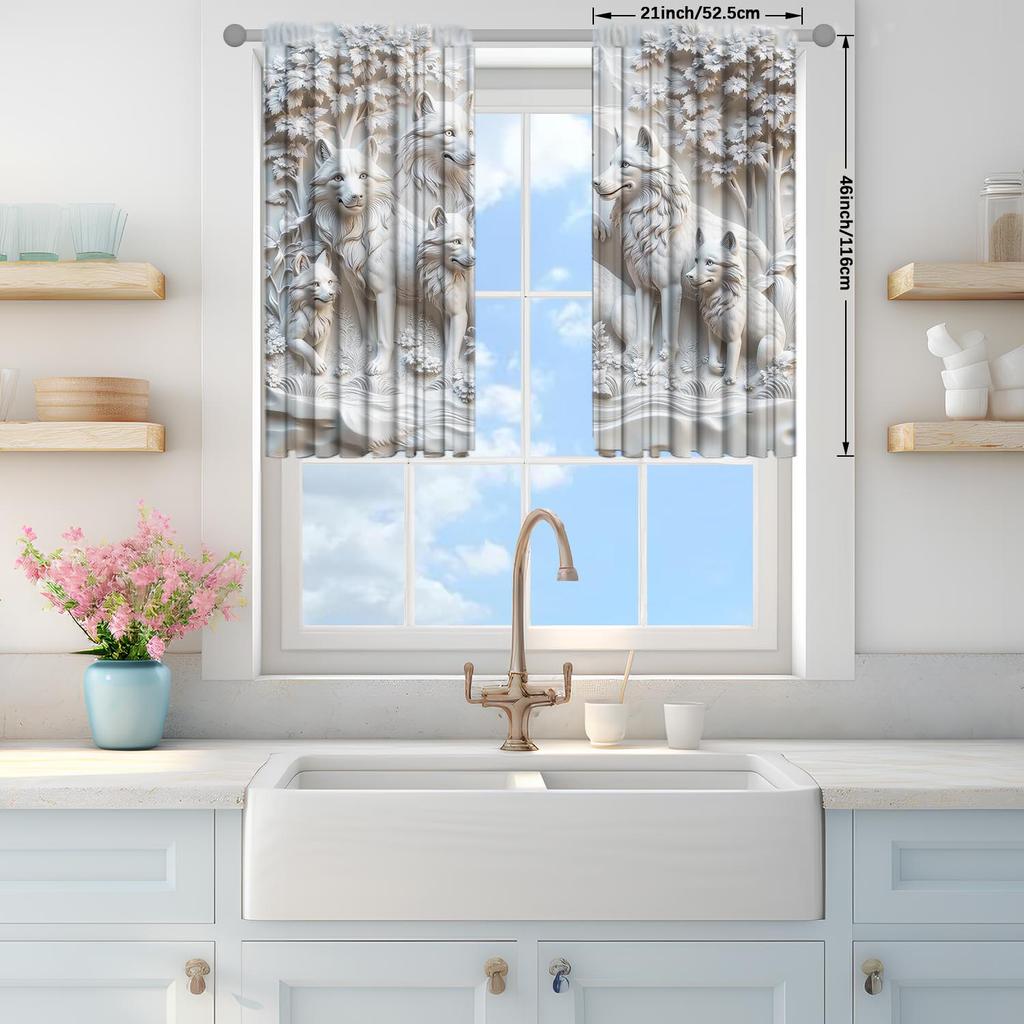 2 Pieces of Stone Carved Wolf Decorative Curtains - Heat-insulating   Suitable for Decorating Curtains in Various Rooms