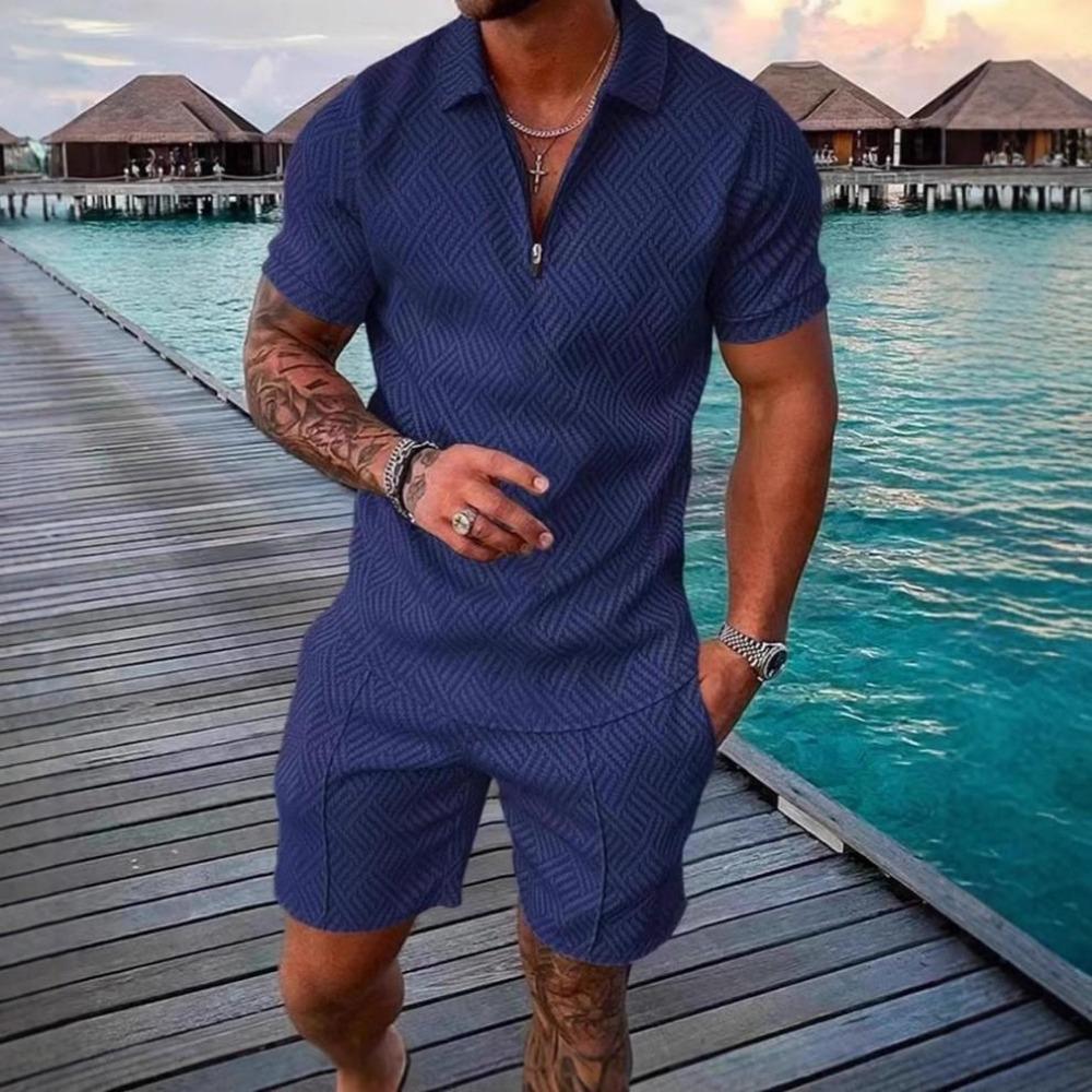 Summer Men's Printed POLO Shirt Set Lapel Short Sleeve Fashion Breathable Casual Men's T-shirt