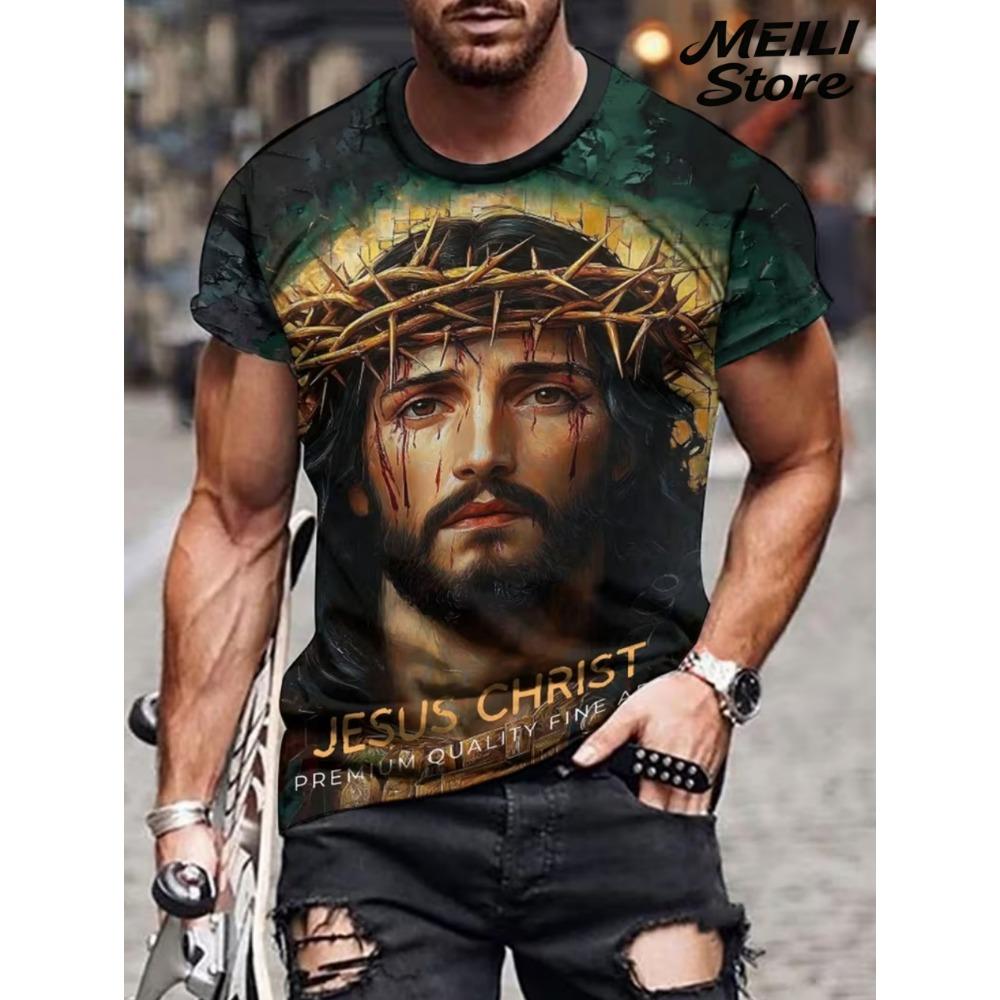 Herren 3D Jesus Druck T-Shirt Kurzarm Lässig Rundhals Betende Hände Design T-Shirt für Männer Neu im Oversized T-Shirt Oberteile