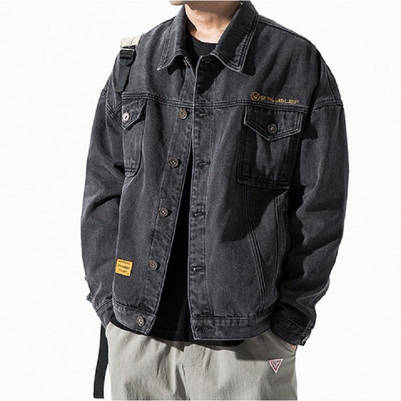 Giacca con tasche in denim Cappotto da tuta allentato selvaggio da studente di tendenza maschile