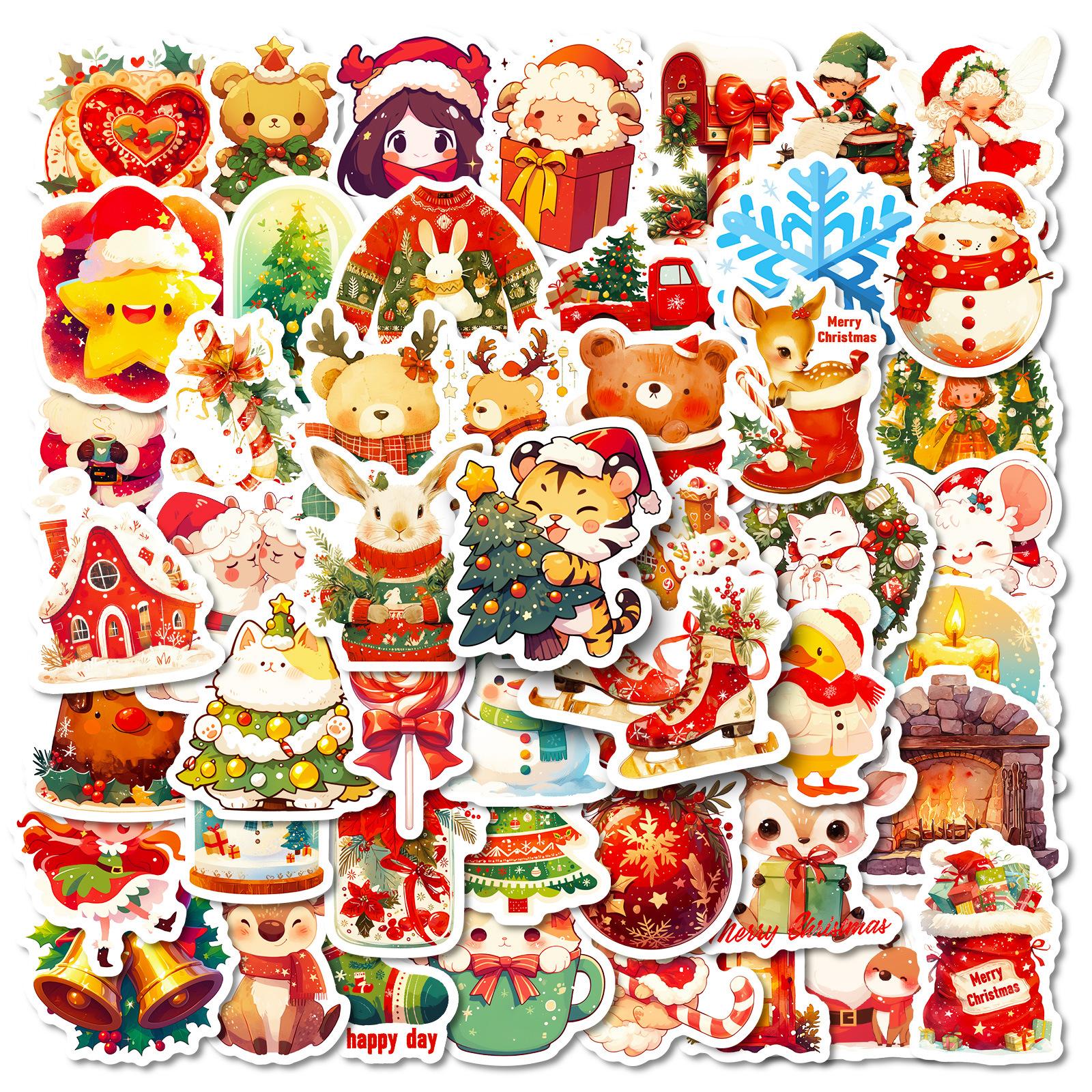 

50 Рождественских Мечтательных Мультяшных Дудл Наклеек, Наклейки Клауса, Украшения Снежинки One Size