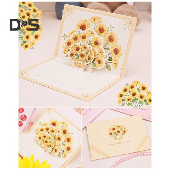Pop-up blahopřání 3D květinová kytice Ručně vyrobená růže Slunečnice Tulipán Dárková karta ke Dni matek Výročí promoce
