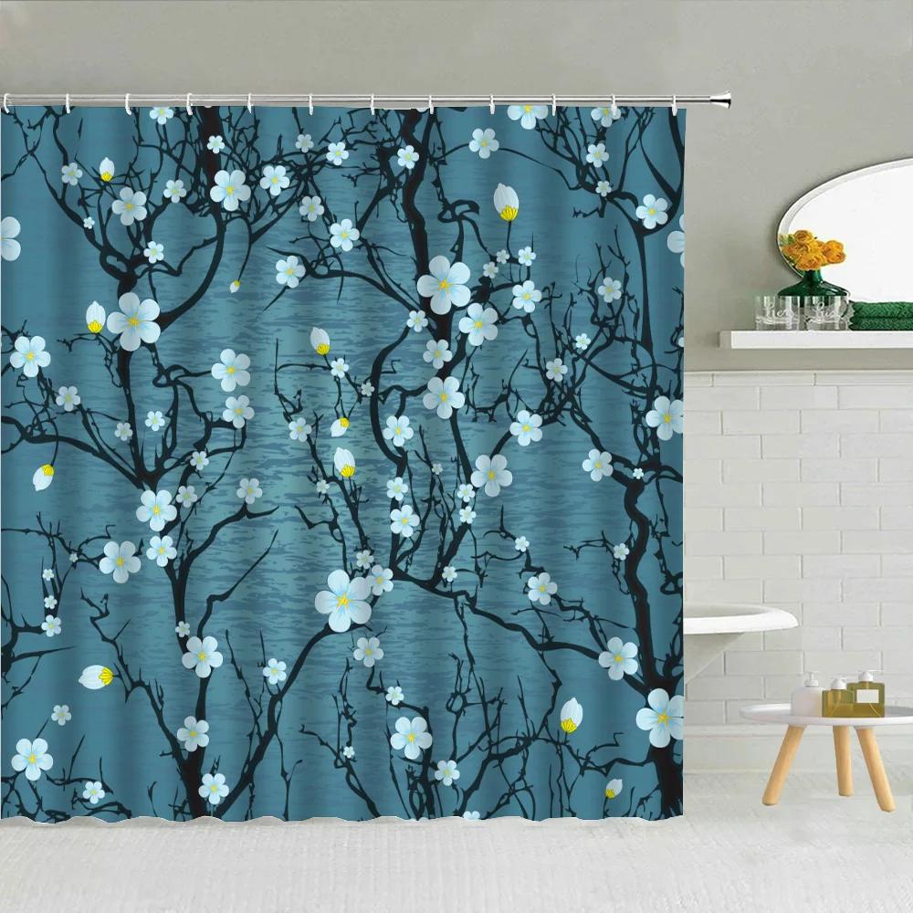 Plum Blossom Bathroom Shower Curtain Waterproof Curtains for the Home Folding Partition Accessories Bath Bedrooms Houses RoXT6