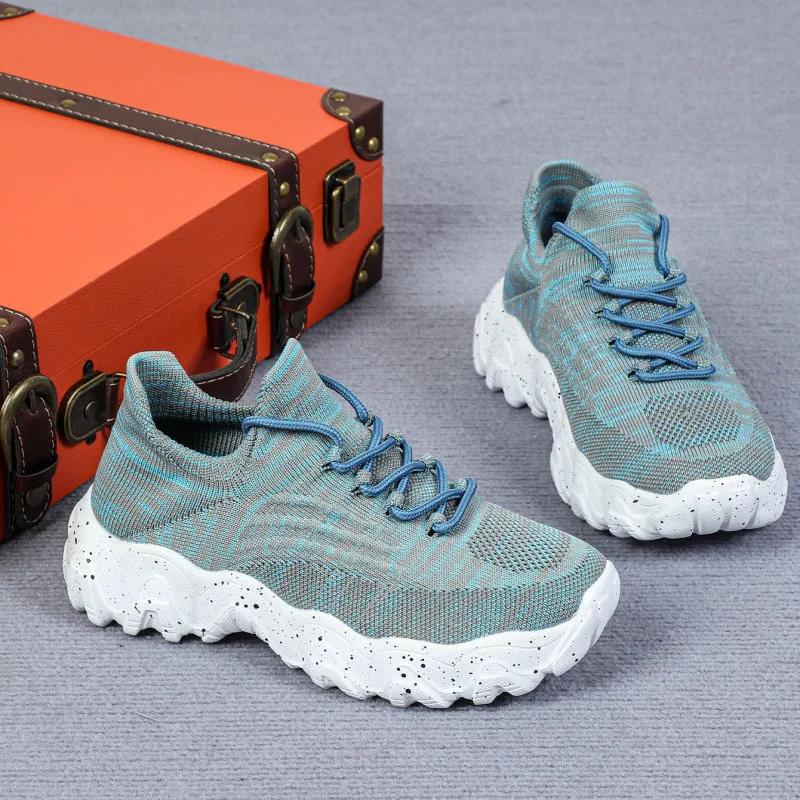 

Fashion Chunky Sneakers with Sock Design Women s Athletic Running Shoes Breathable Mesh Slip on Ruibao Lightweight Couples Casual Shoes 36 небесно-голубой