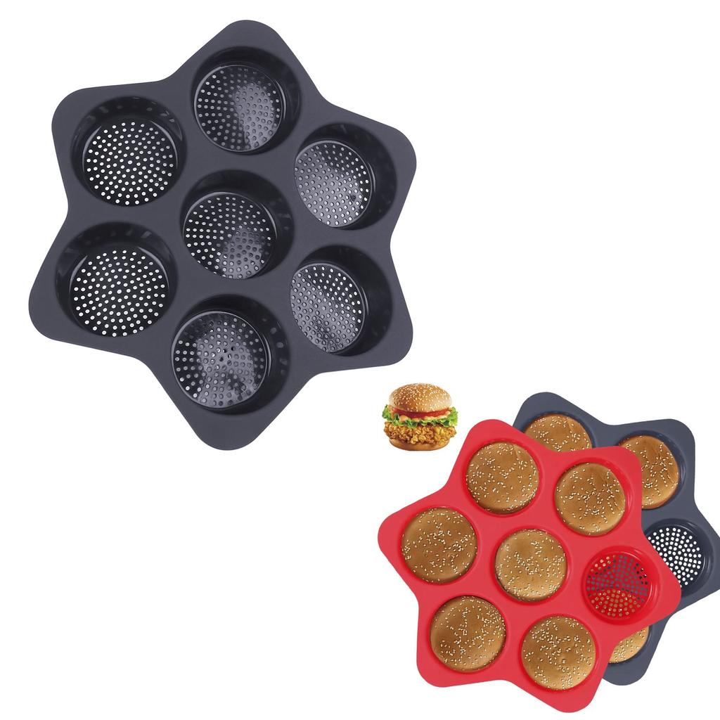 Hamburger Bun Mold 7 Cavity Silicone Non Stick Dishwasher Safe Household Hamburger Bread Form Baking Pan for Egg   Cornbread Layer Cake