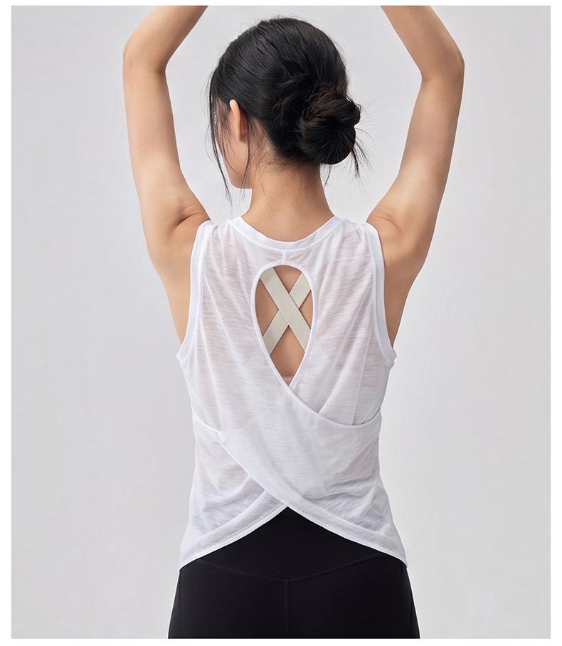 Hollow-Back Mesh Yoga Top with Bamboo Yarn, Quick-Dry Fitness Cover-Up, Women's Open Back Round Neck Sports Tee