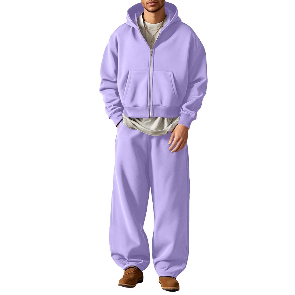Winter Hooded Zip-Up Sweatshirt and Sweatpants Set Matching Tracksuit for Women and Men