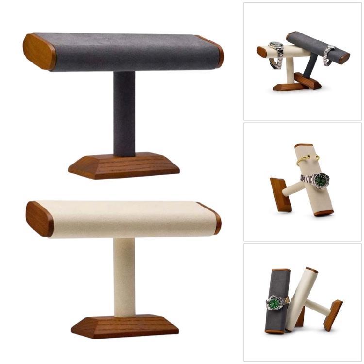 Minimalist Jewelry Display Stand Walnut Wood Structure With Soft Velvets Surfaces Space Saving Showcase Rack