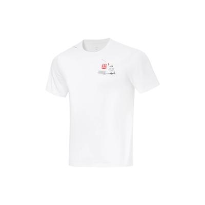 Li Ning Table Tennis Series Printed Character Round Neck Pullover Short Sleeve T-Shirt Unisex Tops Standard-White ATST673-1
