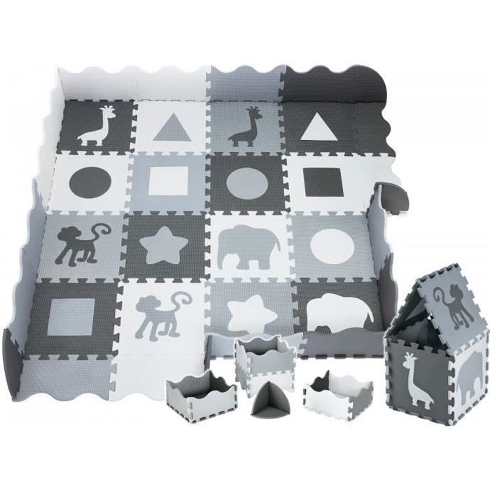 Moby-System Tapis d'Eveil Bébé 150 X150 X1 CM- Tapis De Puzzle En Mousse EVA - Tapis De Jeu Avec Rebords Sans Odeur- Gris