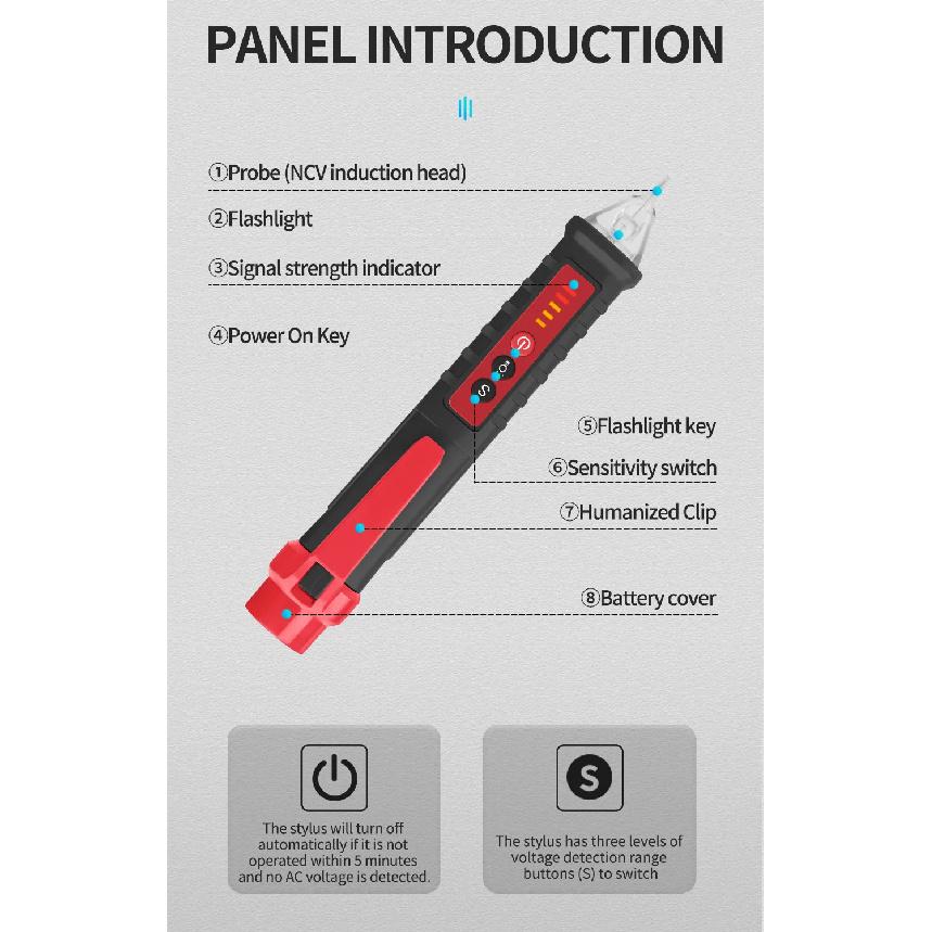 Non Contact AC Voltage Detector 12V-1000V sensitivity adjustable Pen style tester meter voltage indicator voltmeter
