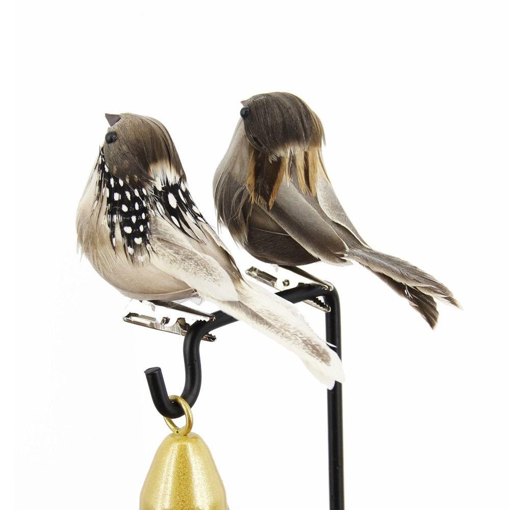 6PCS Foam Simulation Sparrow with Clips Faux Foam Bird Vivid Artificial Bird Model Home Decoration