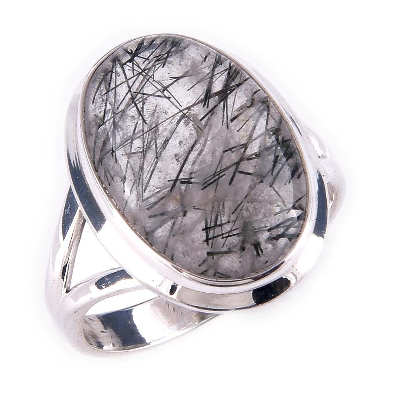 Natural Black Rutile Gemstone Handmade 925 Solid Sterling Silver Ring S.8 F2m27