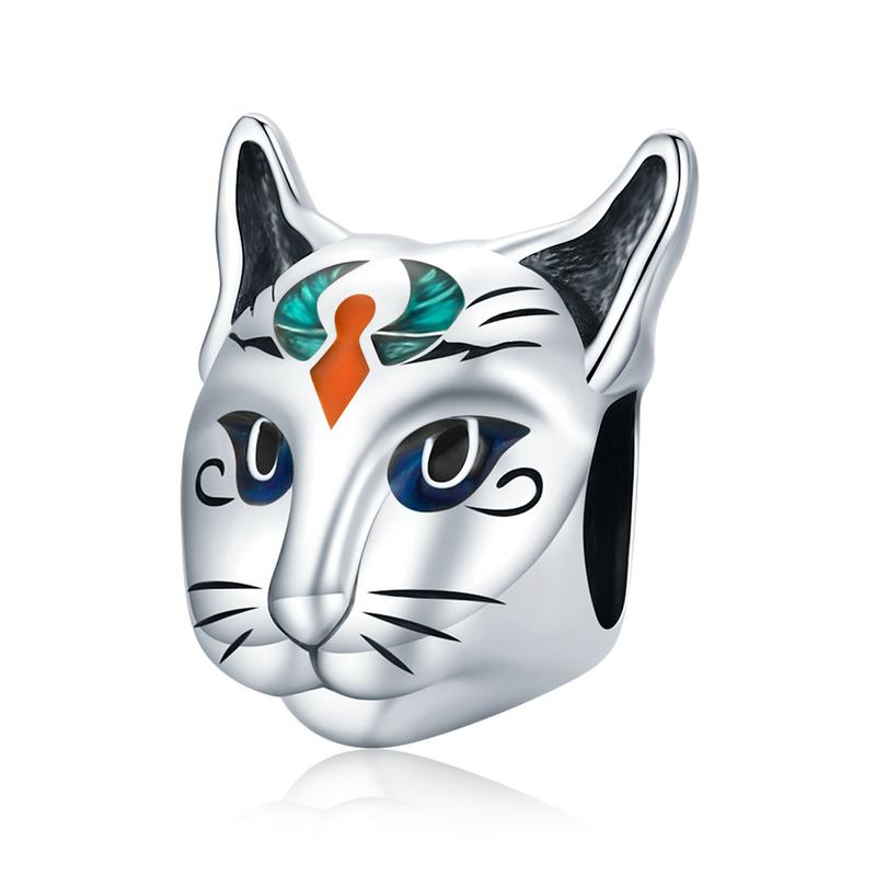

WOSTU New 925 Silver Charm Egypt Bastet & Twin Eyes Bead Pendant Fit Bracelet Necklace For Women Jewelry
