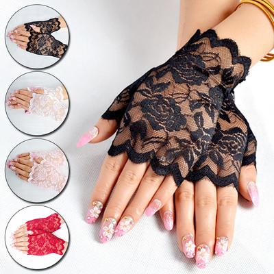 1 Paar Hochzeit Sommer Spitzenhandschuhe Damen Sonnenschutz Fingerlose Handschuhe Braut Atmungsaktiv KTY