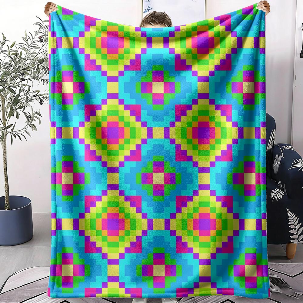 Pixel Art Throw Soft Flannel AC Blanket Lightweight Summer Nap Throw Cozy Blanket for Sofa Bed Travel Home