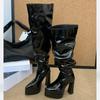 Eilyken  New Winter Fashion Pointed Toe Platform Woman Over The Knee Boots Fashion Punk Chunky Square Heels Shoes
