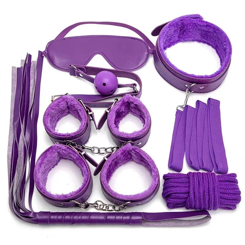 7-piece BDSM Soft PU Restrained Mood Set for Women, Adult Games, Slave Restraints, Handcuffs, Sex Whips, Men's Prostate Toys, an