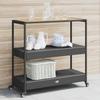 VidaXL 3-Tier Bar Cart Black Rattan and Solid Acacia Wood, Trolley, Kitchen Cart, Storage Cart, 368723