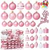 Joyfy 66 Pcs Christmas Balls Ornaments Set Pink Shatterproof Plastic Christmas Tree Ornaments for Xmas Hanging Decoration